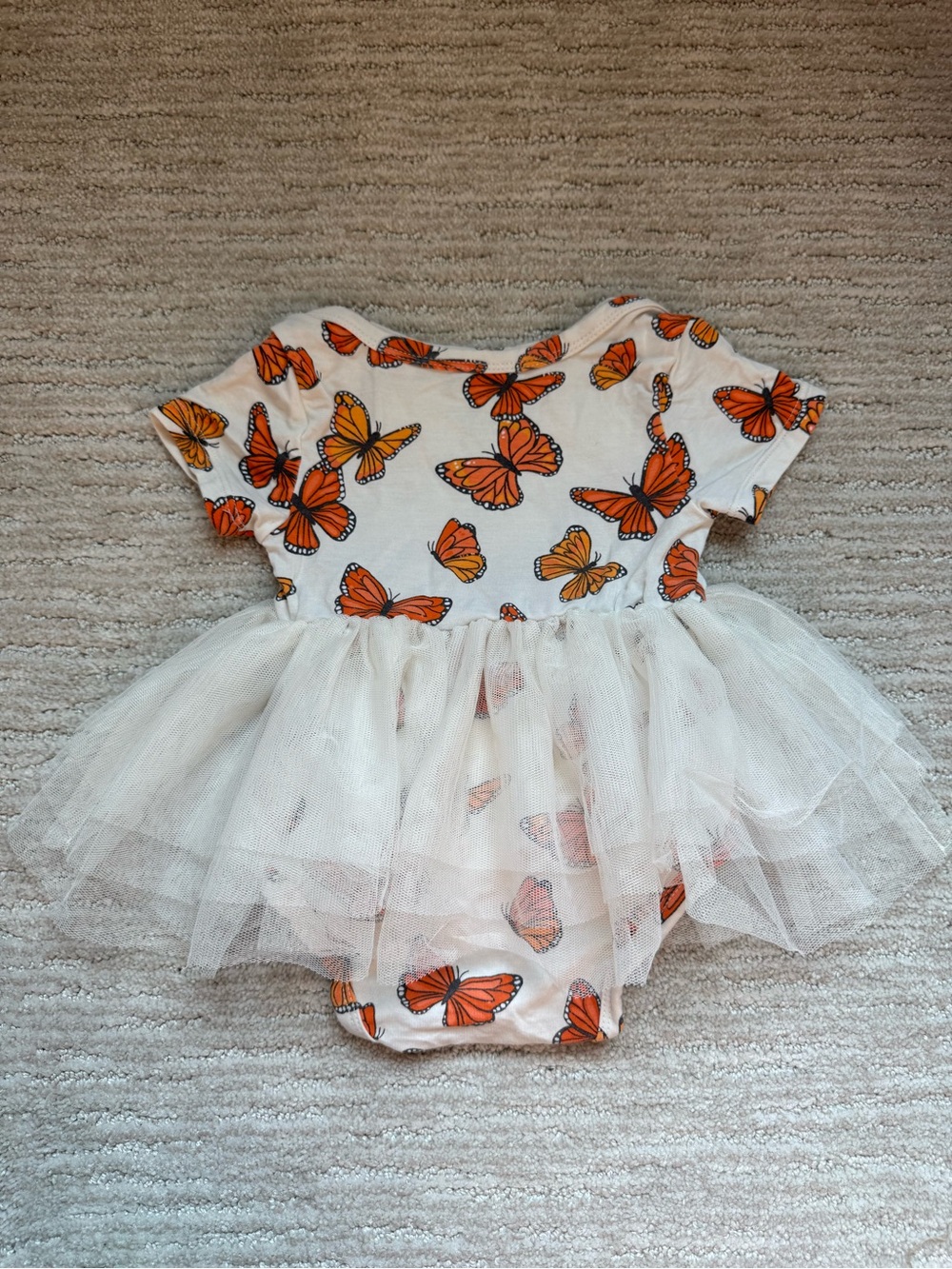 Angel Dear Butterfly Tulle Dress Bodysuit - Orange Butterflies on White 3-6m